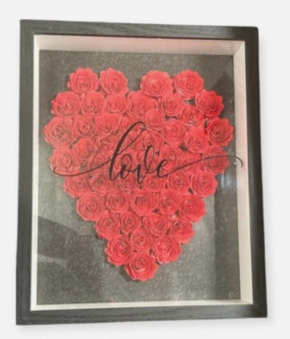 CREATIONS BY LOREN Red Paper Rose Heart Shadow Box Frame with Love Script
